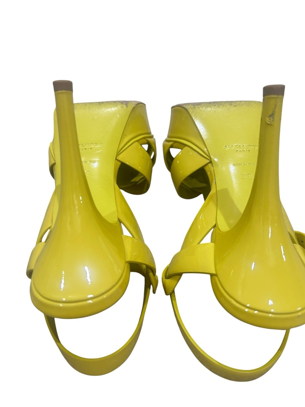 Yves Saint Laurent Tribute Yellow patent leather T-Strap Platform Sandals EU 38 - Picture 8 of 13